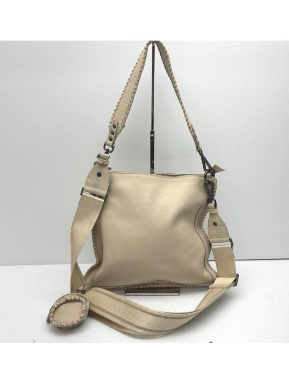 Harbour & 2nd Cream Leather Convertible Cross Body Bag Purse